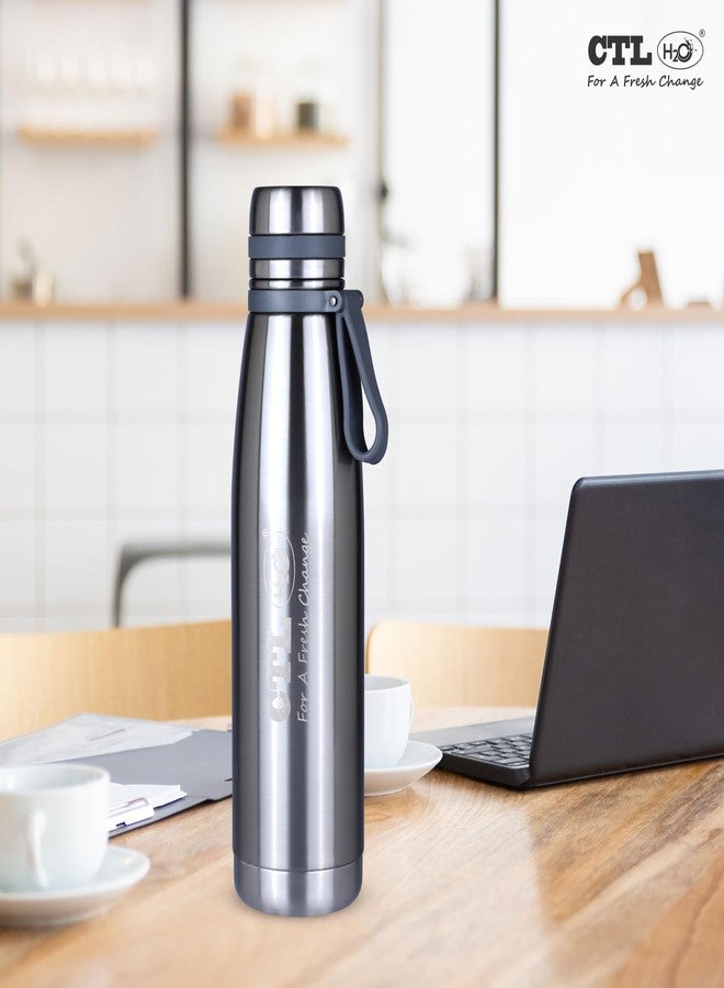 CTLH20 Slim Water Bottle| 1L Stainless Steel Bottle for School Children Office Home Fridge & Gym| Leakproof & Rustproof Design (Silver) - Image 2